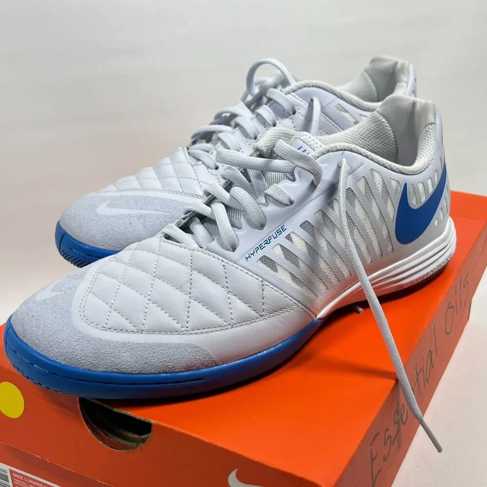 NIKE Sneakers M9.5 W11 Lunargato II Leather Trainer Football Shoes Gray Blue NEW